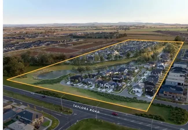 Aerial render of the Samara community beside Taylors Road, Fraser Rise